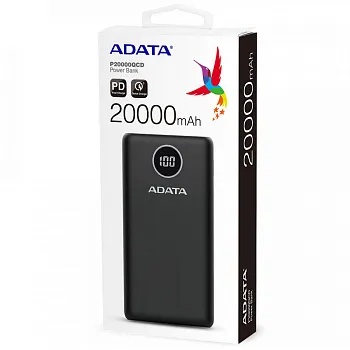 ADATA 20000 mAh 20W QC 3.0/PD 3.0 USB-C + USB2.0 чорна (P20000QCDB) - ITMag