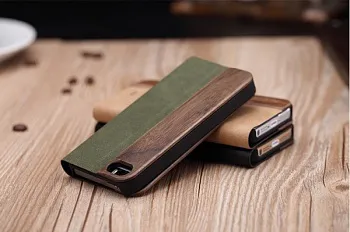 Кожаный чехол (книжка) ROCK Woody Series для Apple iPhone 5/5S (Зеленый / Khaki green) - ITMag