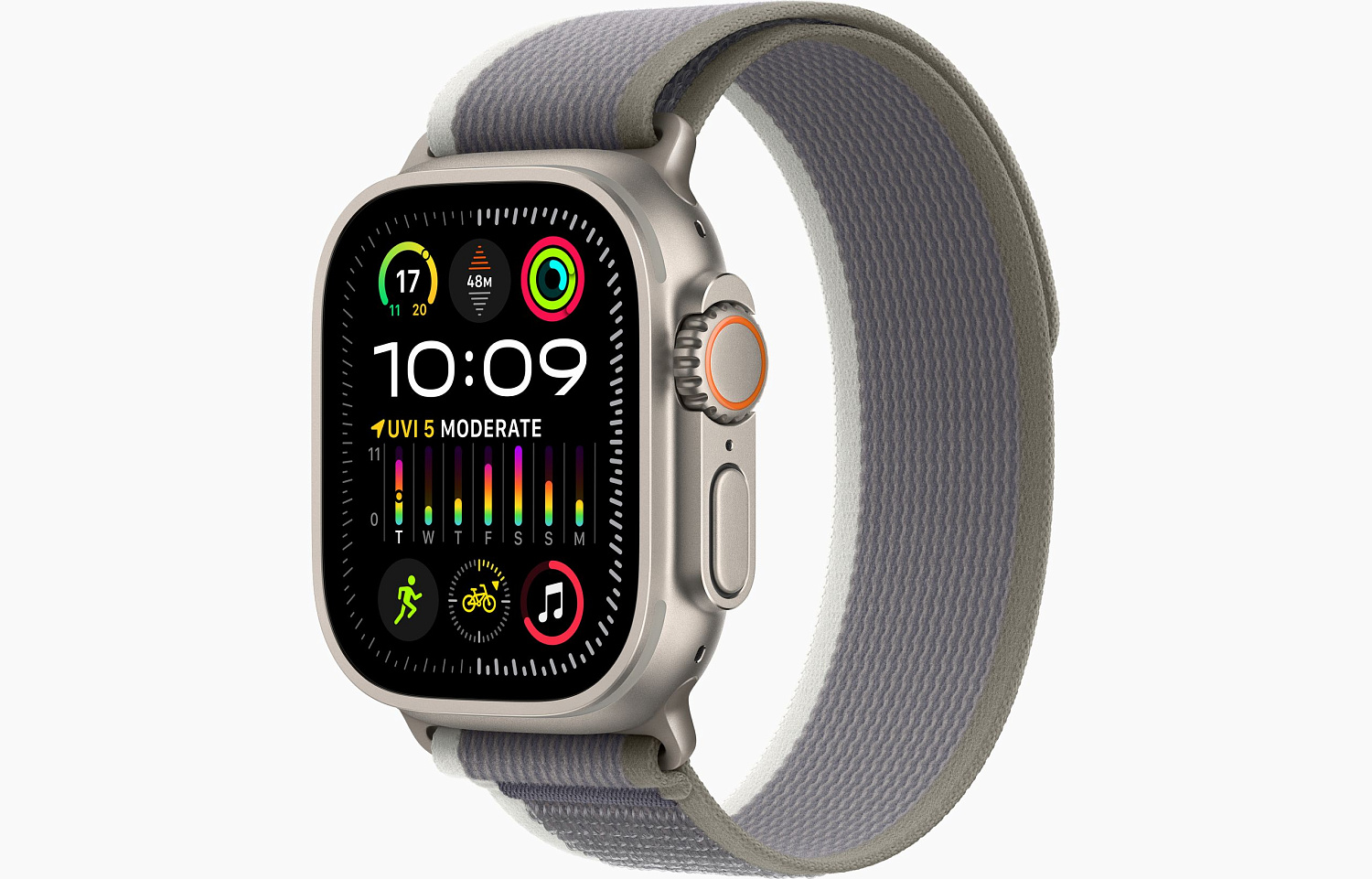 Apple Watch Ultra 2 GPS + Cellular 49mm Titanium Case with Green/Gray Trail Loop - M/L (MRF43) - ITMag