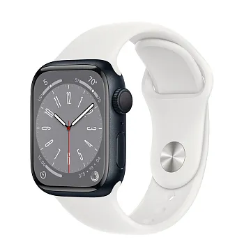Apple Watch Series 8 GPS 41mm Midnight Aluminum Case w. White Sport Band S/M (MNPC3+MP6W3) - ITMag