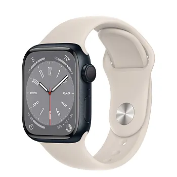 Apple Watch Series 8 GPS 41mm Midnight Aluminum Case w. Starlight Sport Band M/L (MNPC3+MPLR3) - ITMag