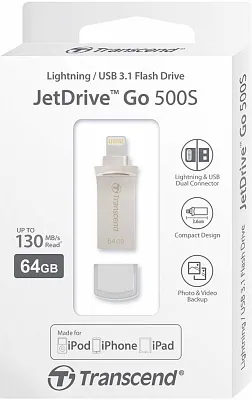 Transcend 64 GB USB 3.1/Lightning JetDrive Go 500 Silver (TS64GJDG500S) - ITMag