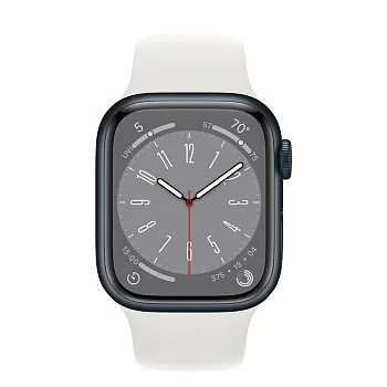 Apple Watch Series 8 GPS 45mm Midnight Aluminum Case w. White Sport Band M/L (MNP83+MP7H3) - ITMag