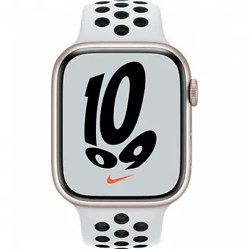 Apple Watch Nike Series 7 GPS 45mm Starlight Aluminum Case w. Pure Platinum/Black Nike Sport Band (MKNA3) - ITMag