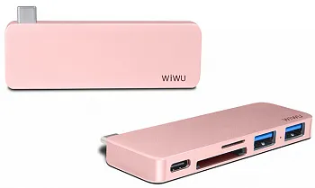 WIWU Adapter T6 USB-C to USB-C+SD+2xUSB3.0 HUB Rose Gold - ITMag