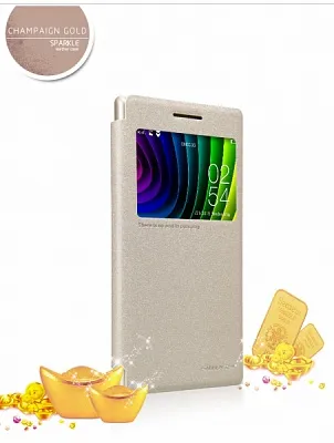 Кожаный чехол (книжка) Nillkin Sparkle Series для Lenovo P70 (Золотой) - ITMag