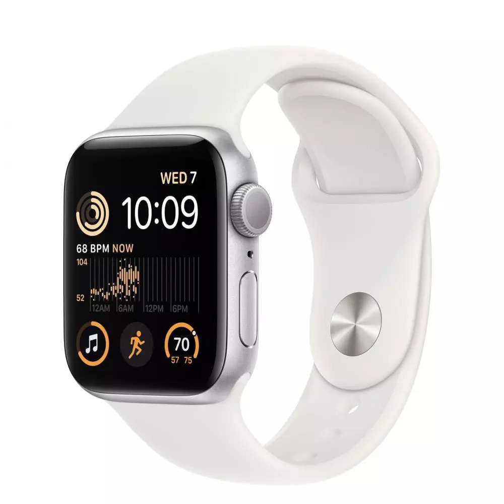 Apple Watch SE 2 GPS 44mm Silver Aluminum Case with White Sport Band (MNK23) - ITMag