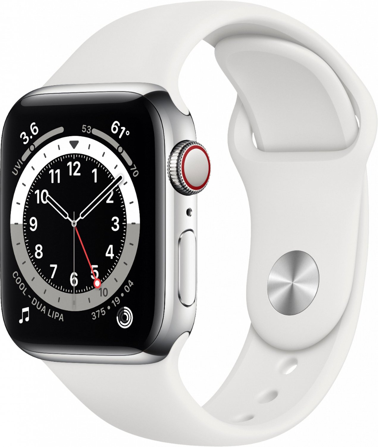 Apple Watch Series 6 GPS + Cellular 40mm Silver Stainless Steel Case w. White Sport B. (M02U3) - ITMag