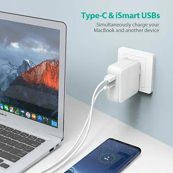 RAVPower 45W AC + PD + QC3.0 2-Port Wall Charger (EU) (RP-PC081WH) - ITMag