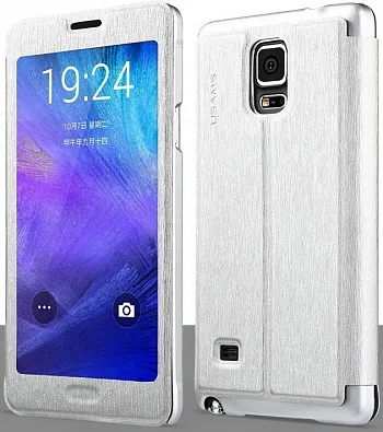 Чехол USAMS Touch Series Leather Case for Samsung Galaxy Note 4 w/ APP Smart Dormancy - Silver - ITMag